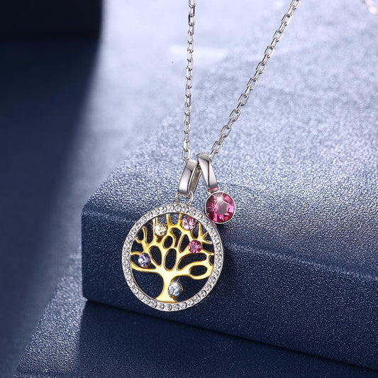 Tree of Life Sterling Silver Necklace with Crystals